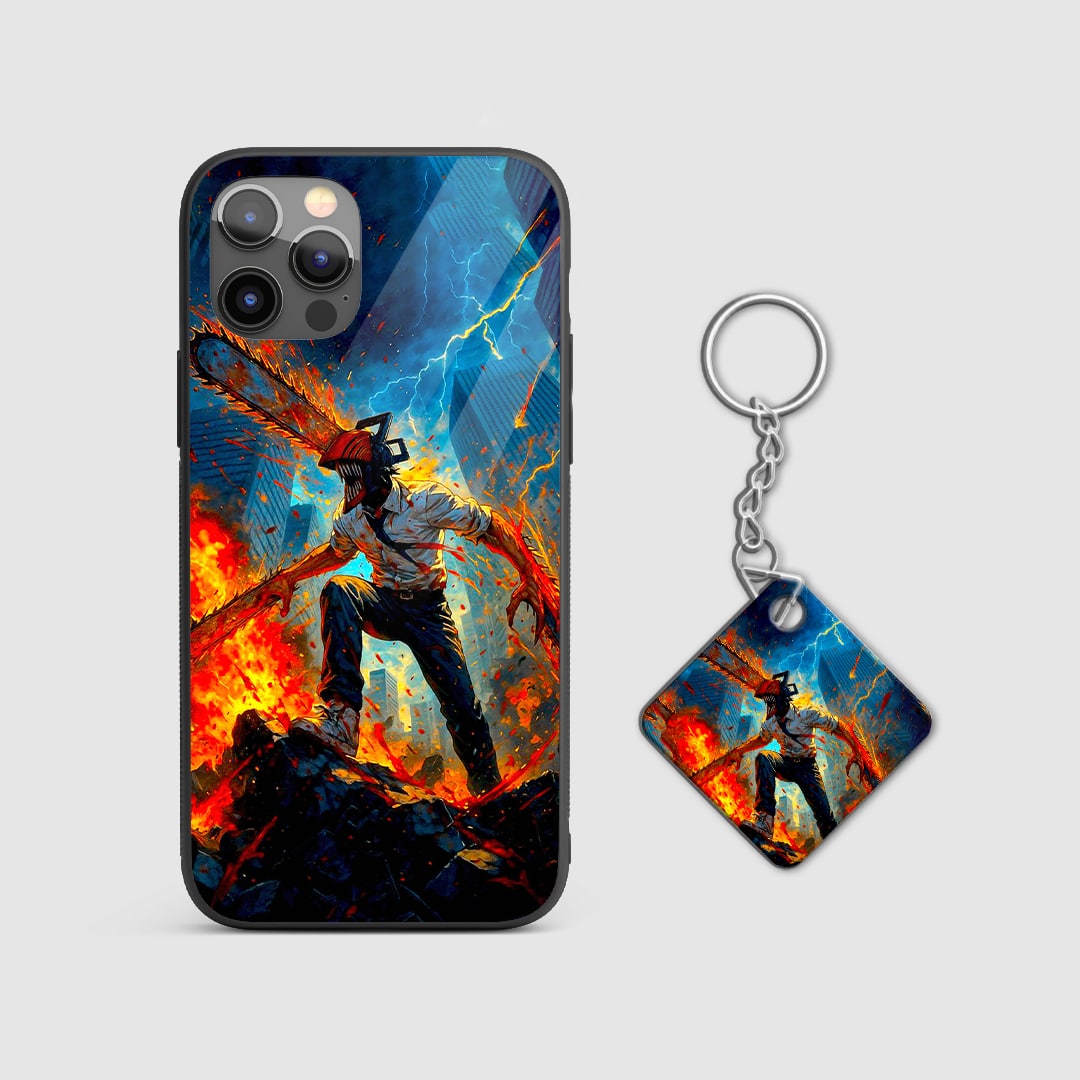 Back design of Chainsaw Man Hellfire Hero armored case with Keychain