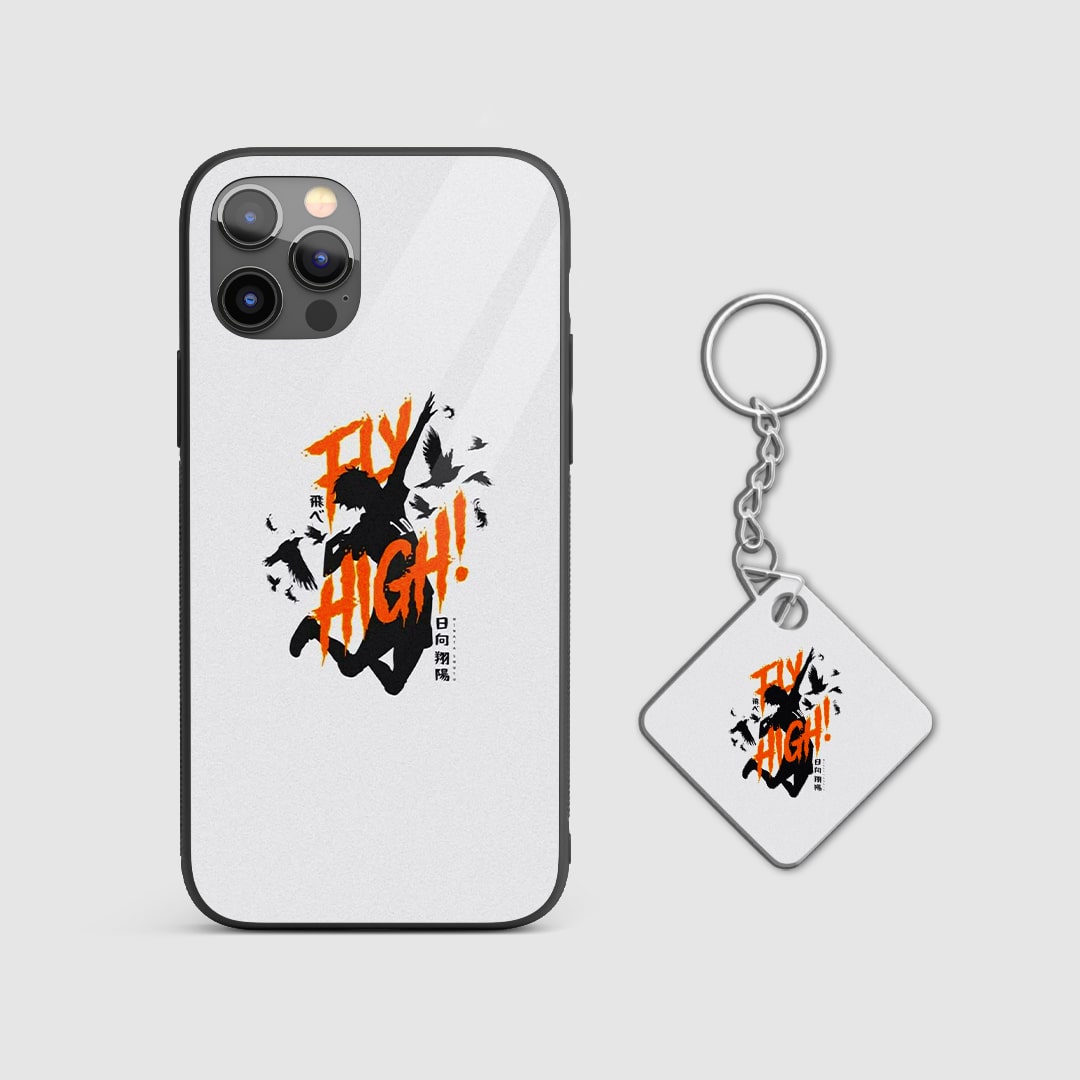 Back design of Haikyu Hinata Fly High armored phone case with Keychain