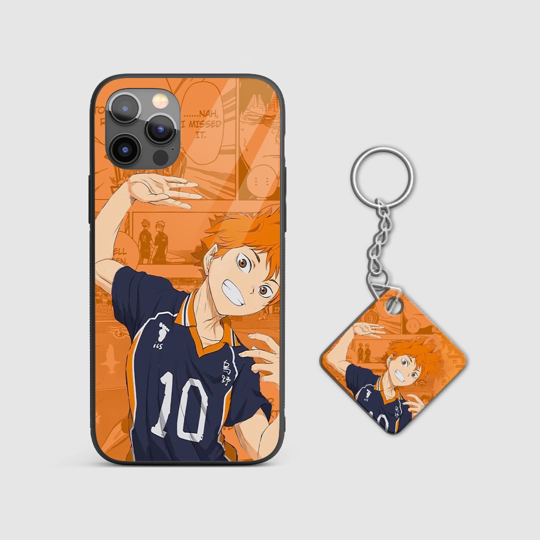 Back design of Haikyu Hinata Manga armored phone case with Keychain