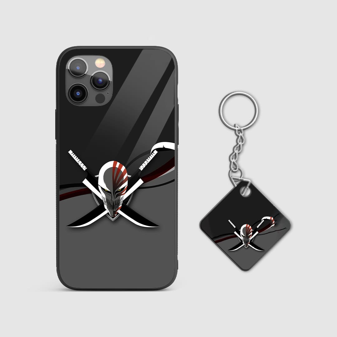 Fierce and mysterious design of the Hollow Mask from Bleach on a durable silicone phone case with Keychain.
