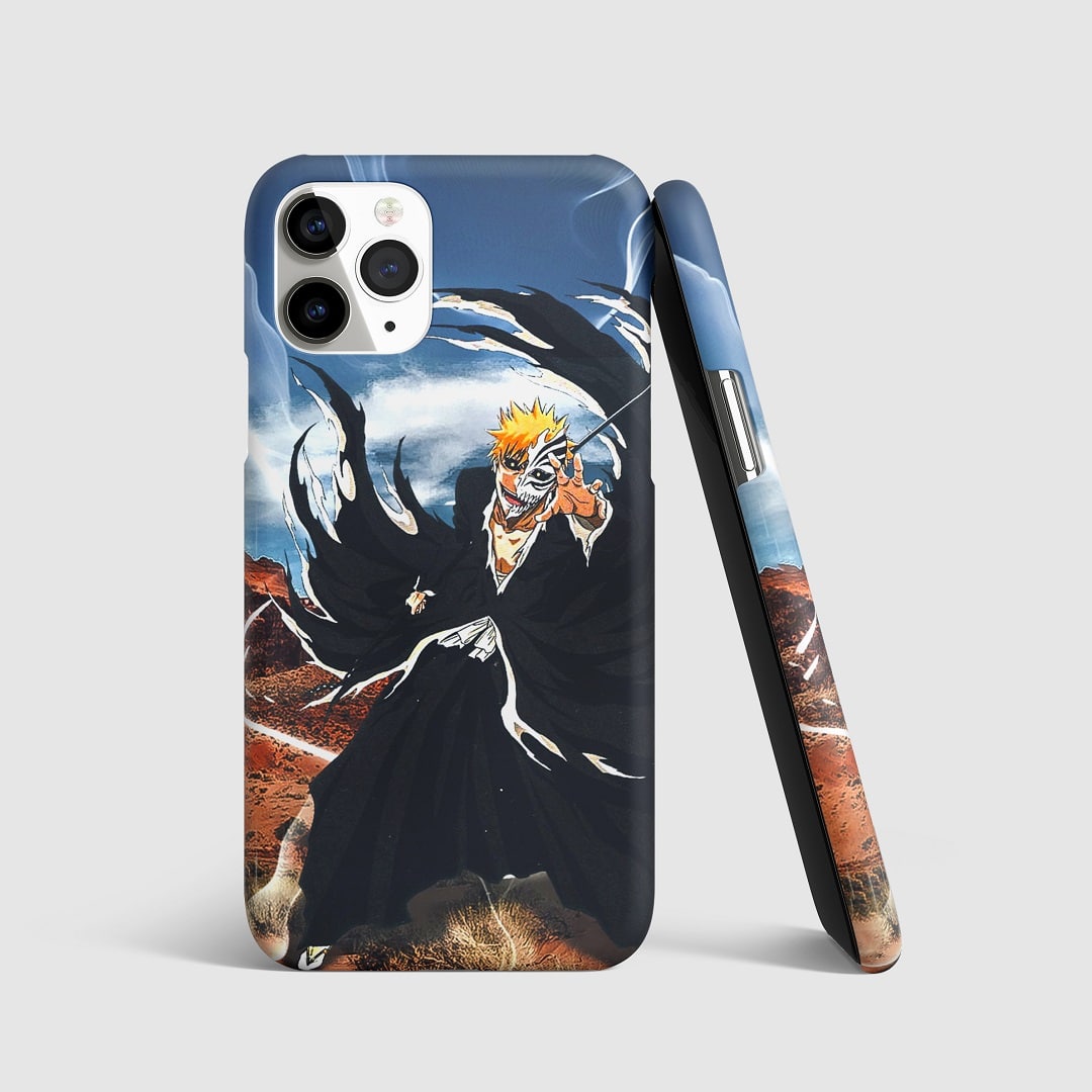 Striking artwork of Hollowfied Ichigo from "Bleach" on phone cover.