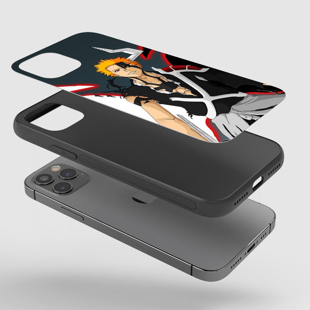 Ichigo Bankai Form Phone Case installed on a smartphone, offering robust protection and a powerful design.