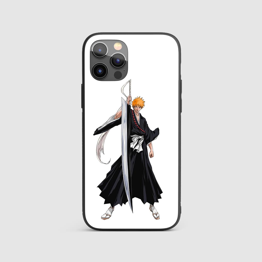 Ichigo White Silicone Armored Phone Case featuring minimalist white artwork of Ichigo Kurosaki.