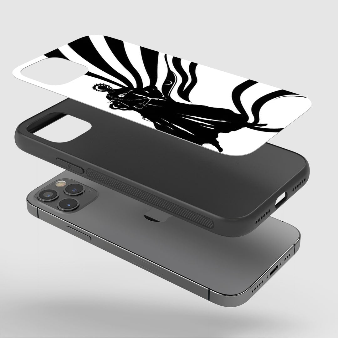 Ichigo White & Black Phone Case installed on a smartphone, offering robust protection and a bold design.