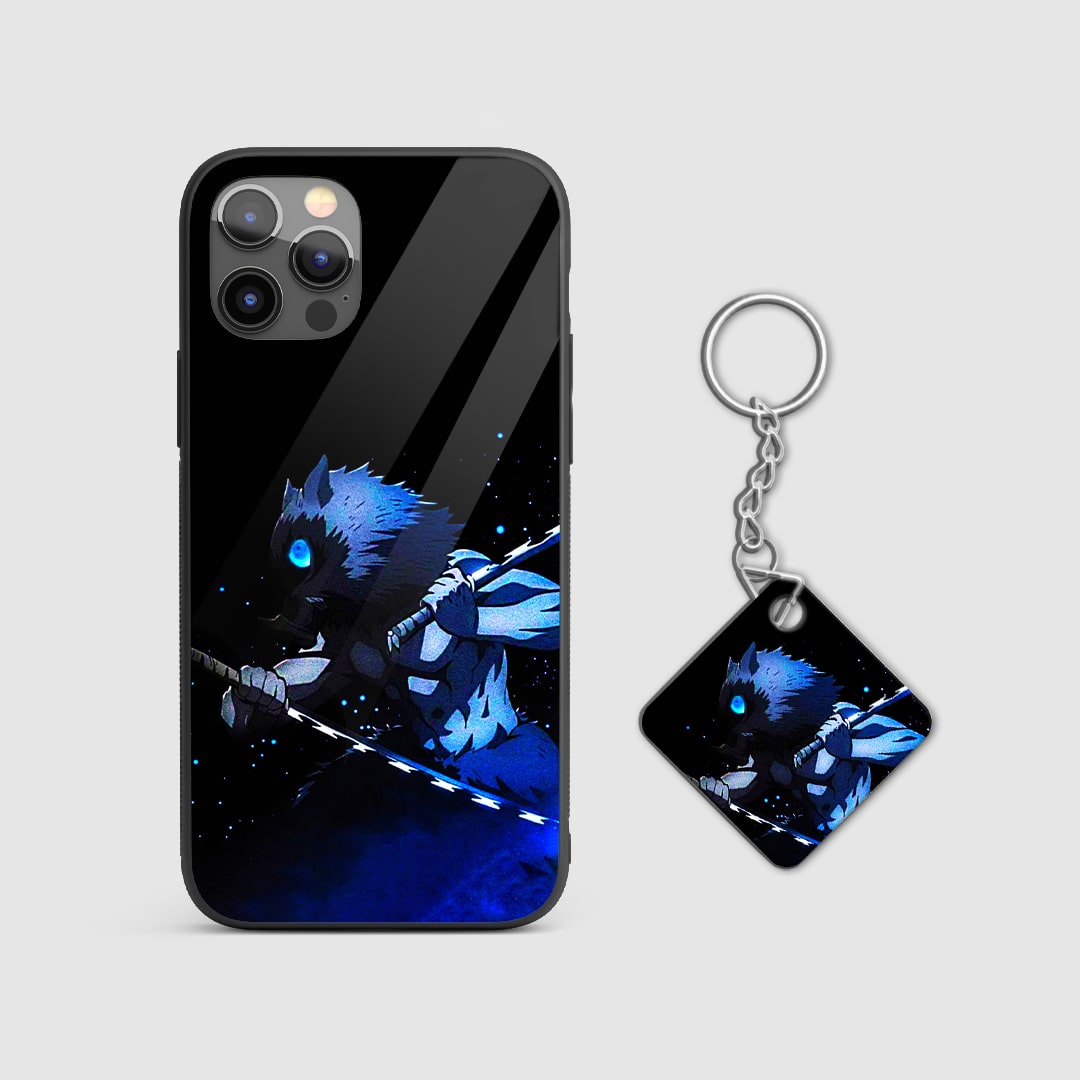 Wild design of Inosuke Hashibira from Demon Slayer on a durable silicone phone case with Keychain.