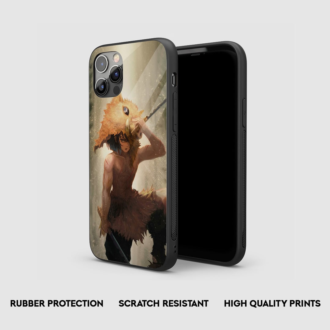 Side view of the Inosuke Graphic Armored Phone Case, highlighting its thick, protective silicone material.