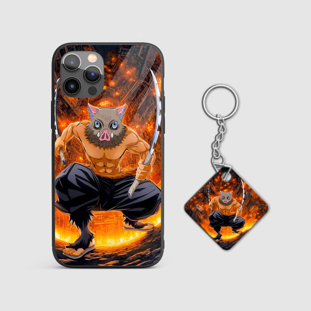 Back design of Demon Slayer Inosuke Infinity Castle case with Keychain