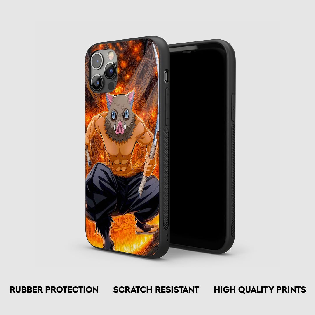 Side angle of Inosuke Infinity Castle anime armored phone case