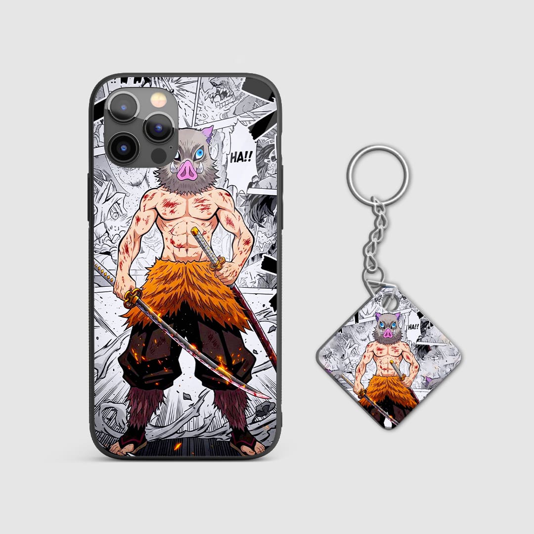 Back design of Demon Slayer Inosuke Manga case with Keychain