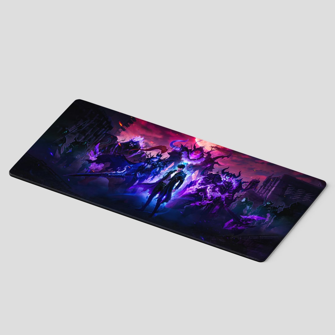 Action anime Iron Hunter desk mat with armored character