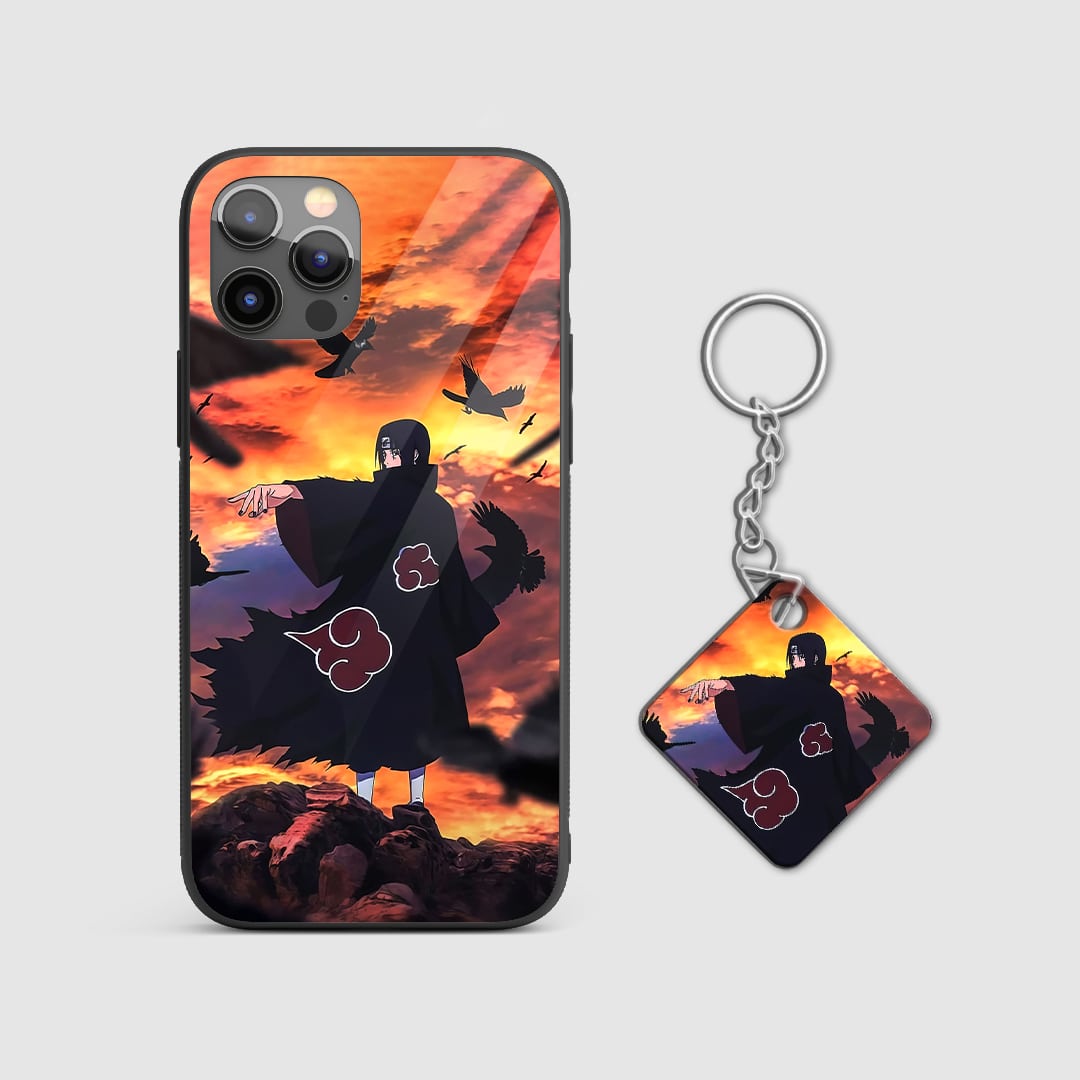 Close-up of the Mangekyo Sharingan on Itachi Armored Phone Case with Keychain.