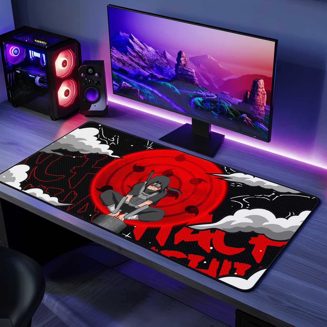 Itachi Red Moon Desk Mat with iconic anime design