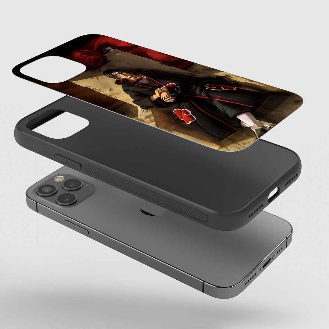 Itachi Throne Phone Case on a smartphone, showcasing operational accessibility.
