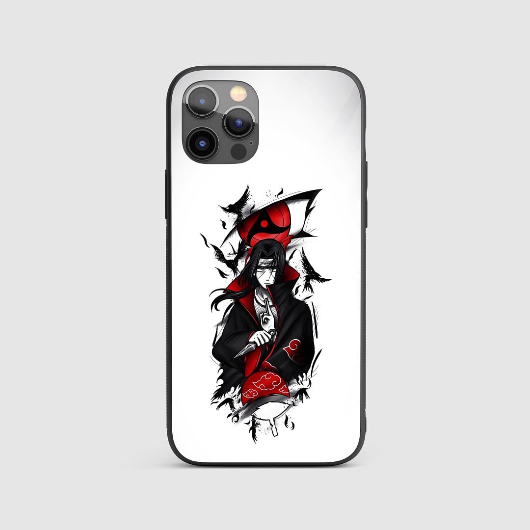 Itachi White Silicone Armored Phone Case with minimalist white design and Itachi silhouette.