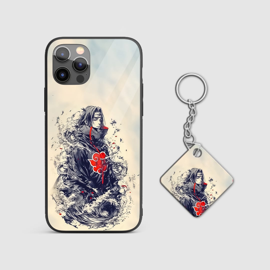 Back view of Itachi Dispersed Case showing Itachi fading into crows with Keychain.