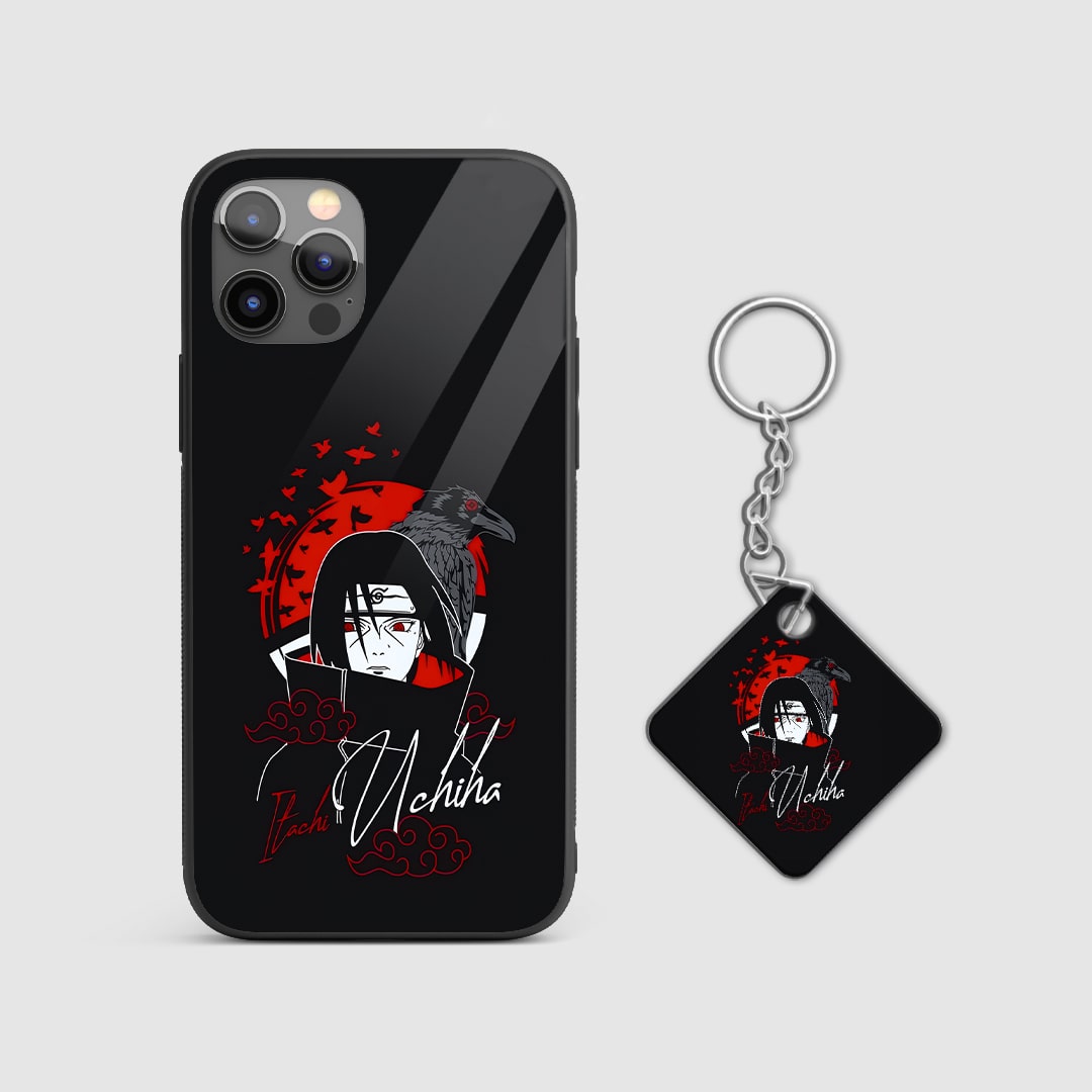 Back view of Itachi Minimal Case showing subtle Itachi artwork with Keychain.
