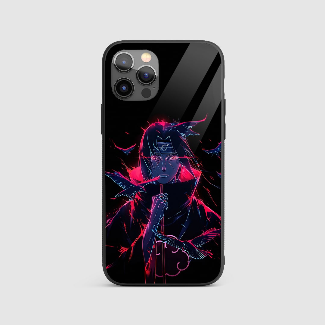 Itachi Neon Silicone Armored Phone Case front view with glowing design.