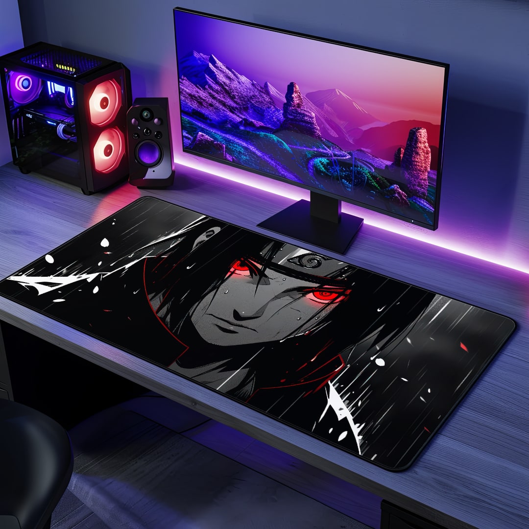 Itachi Red Eye Desk Mat with bold anime artwork