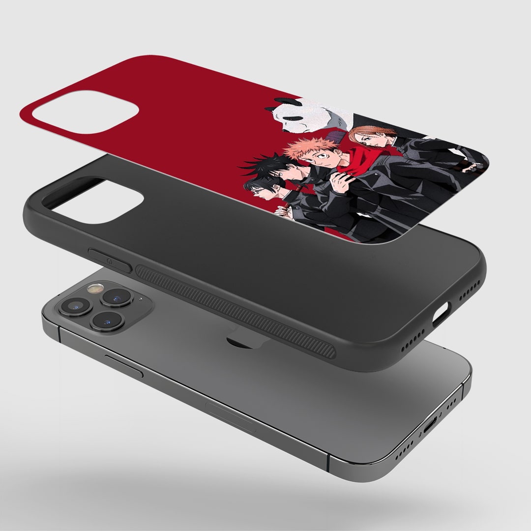 Jujutsu Group Phone Case installed on a smartphone, providing complete access to all ports and controls.
