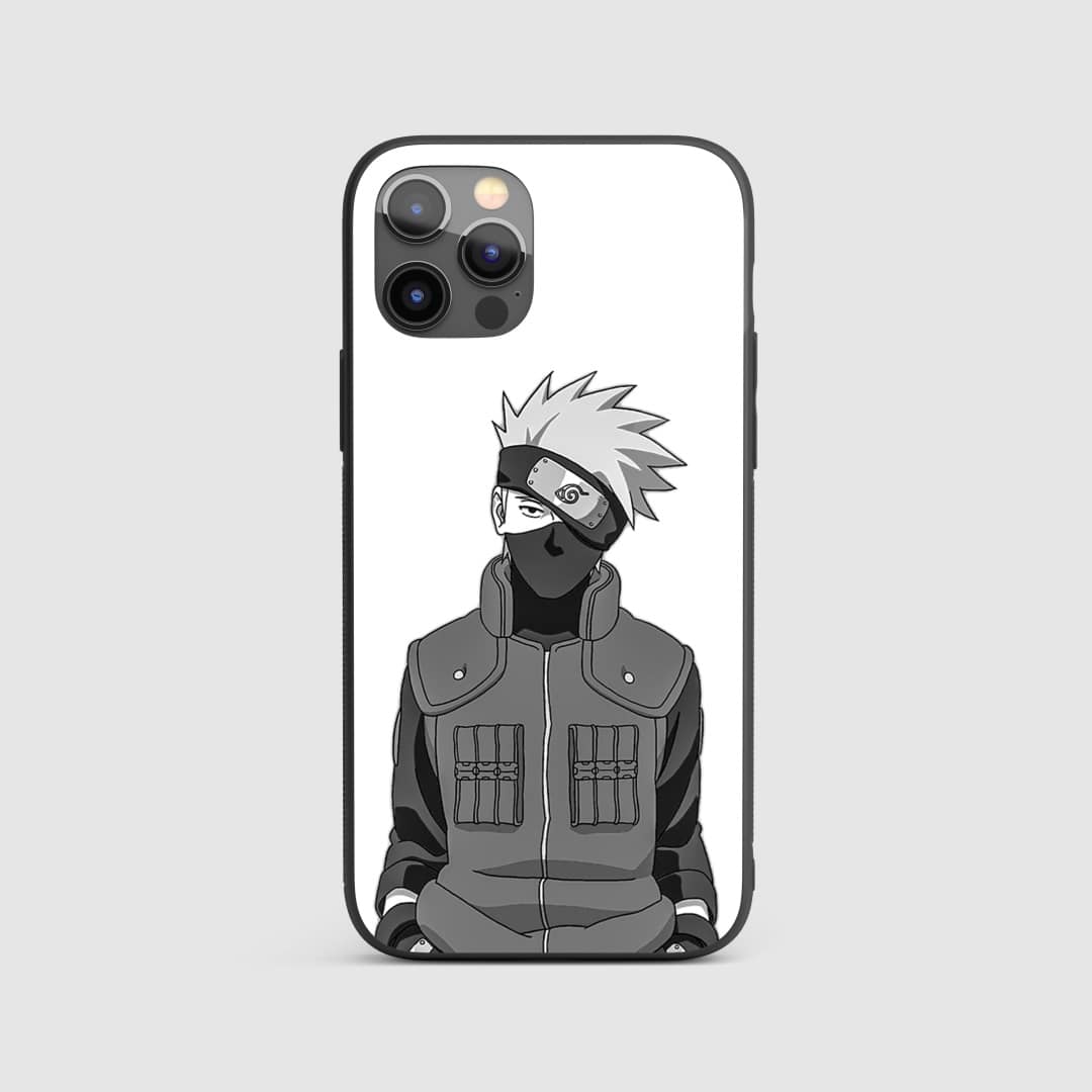 Kakashi White Silicone Armored Phone Case featuring a minimalist design with Kakashi's silhouette.