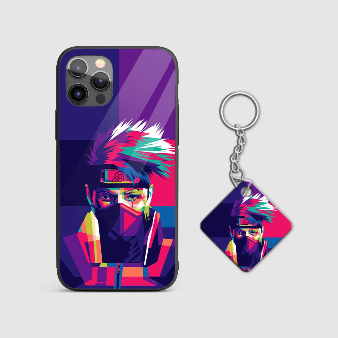 Detailed view of the colorful design featuring Kakashi on the armored phone case with Keychain.