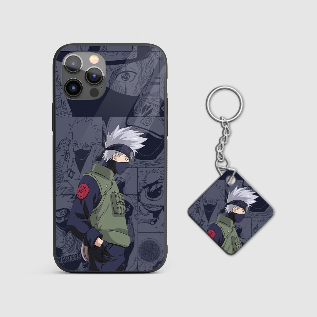 Detailed view of manga-style artwork on Kakashi Armored Phone Case with Keychain.