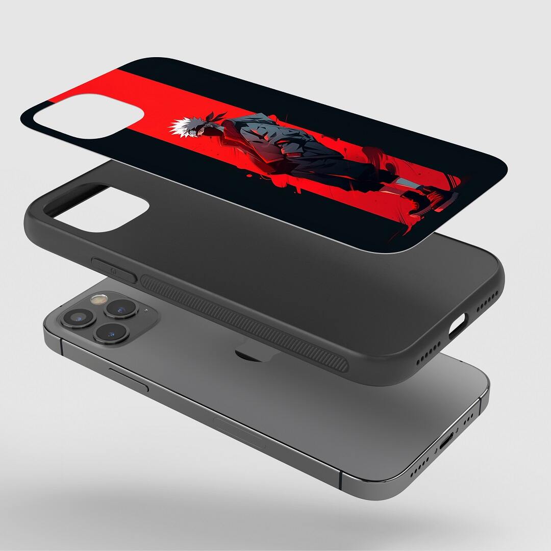 Kakashi Armored Phone Case installed on a smartphone, showing clear port access.