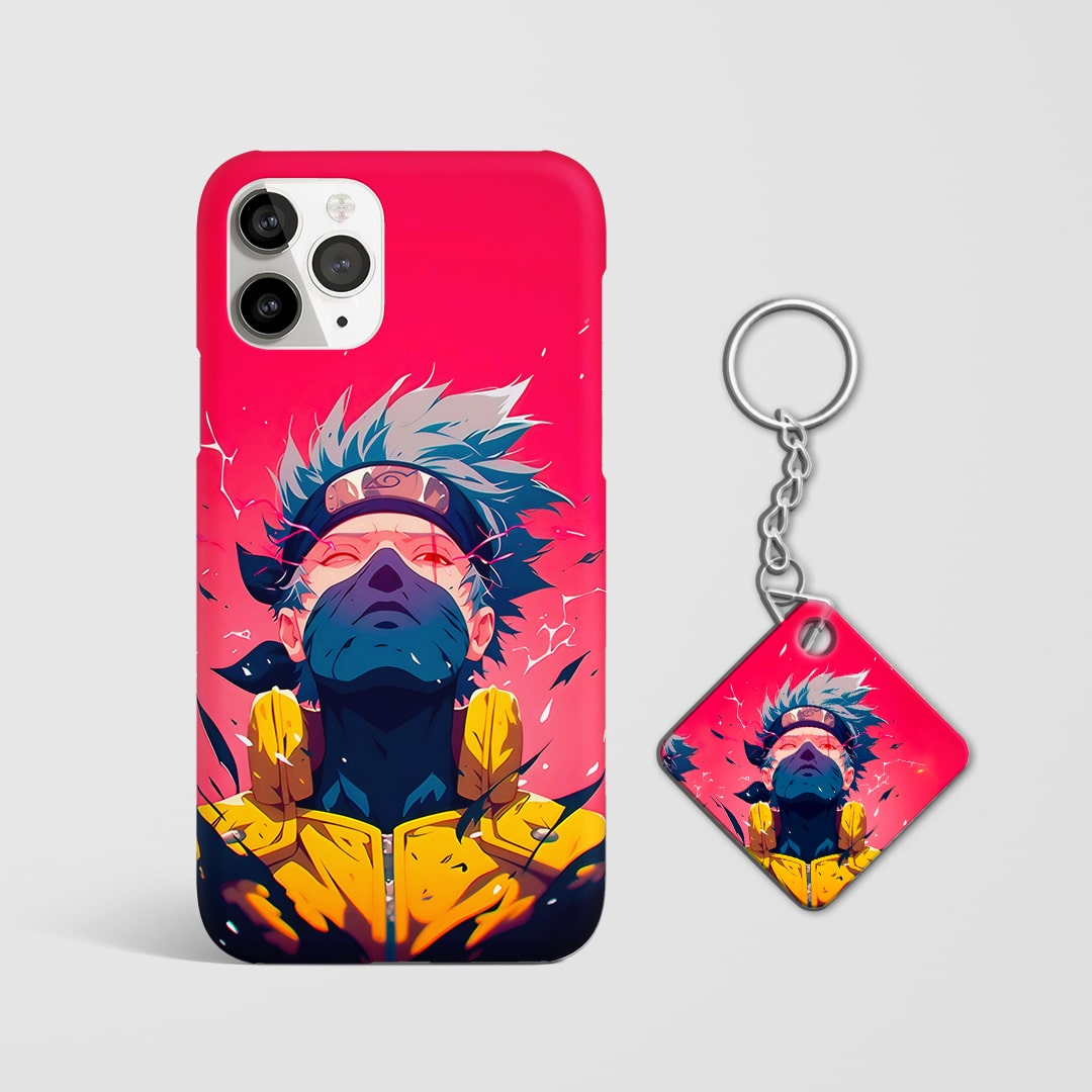 Back view of Kakashi Graphic Phone Cover featuring vibrant anime design with Keychain.