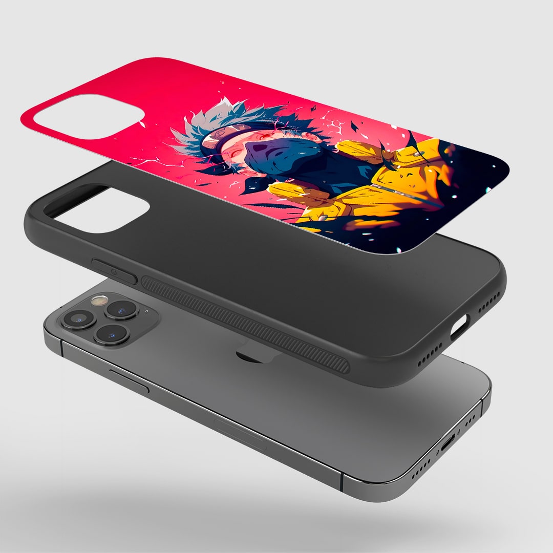 Angled view of Kakashi Graphic Phone Case showing anime-style ninja pose.