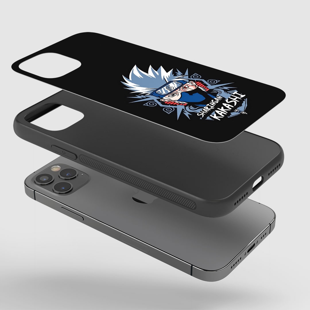 Angled view of Kakashi Minimal Phone Case showing clean ninja style.
