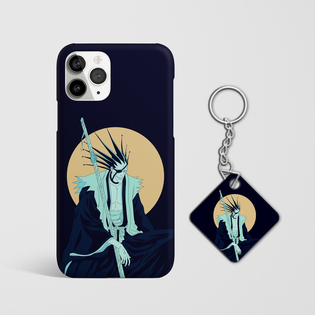Close-up of Kenpachi Zaraki’s intense expression in minimalist style on phone case with Keychain.