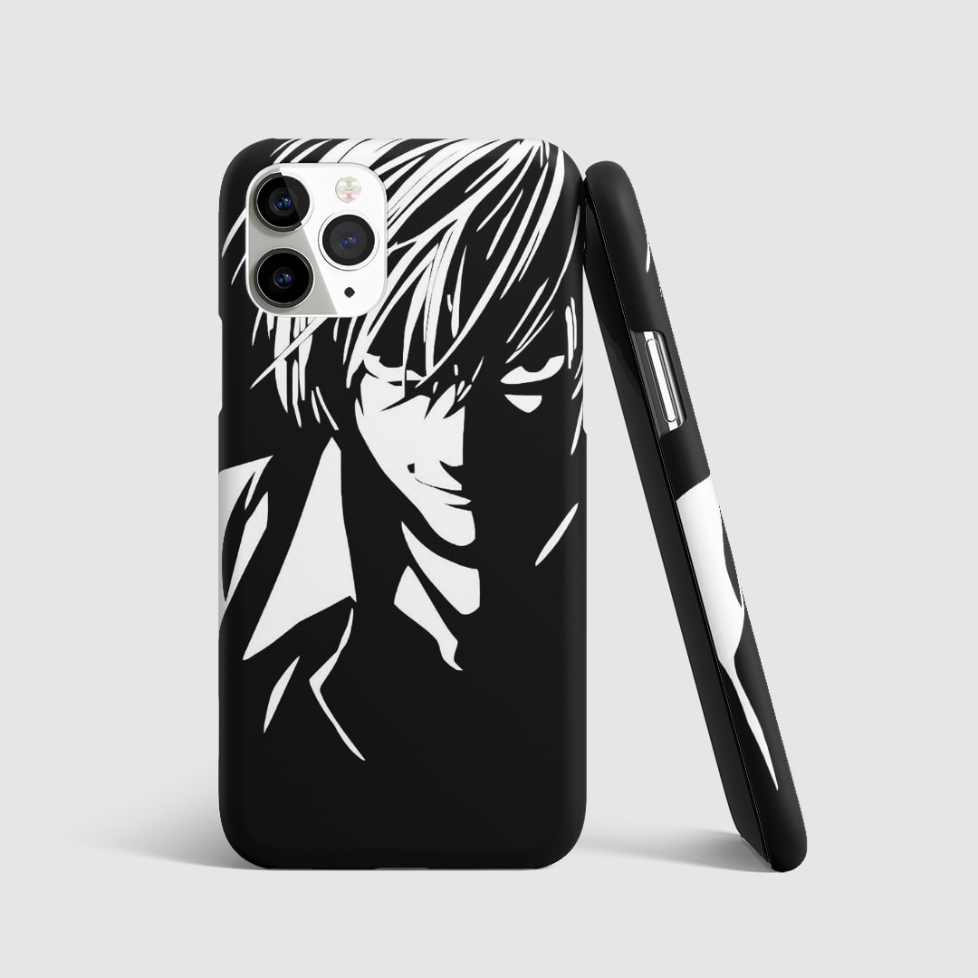 Subtle yet striking minimalist artwork of Kira from "Death Note" on phone cover.