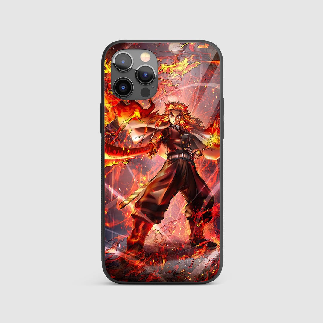 Kyojuro Rengoku Action Silicone Armored Phone Case featuring vivid artwork of Kyojuro Rengoku.
