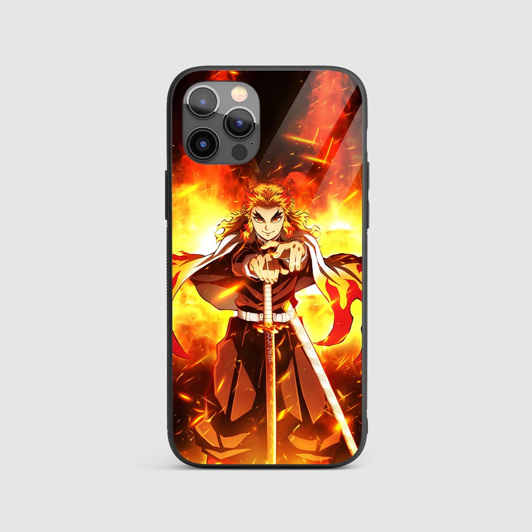 Kyojuro Flame Silicone Armored Phone Case featuring dynamic artwork of Kyojuro Rengoku.