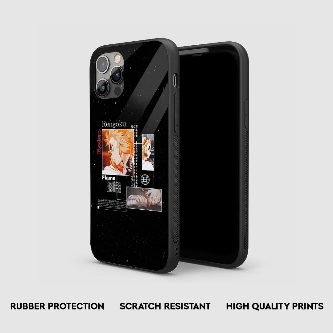 Side view of the Rengoku Flame Armored Phone Case, highlighting its thick, protective silicone material.