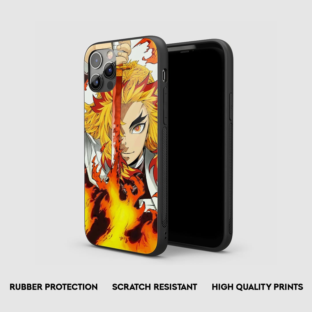 Side view of the Kyojuro Nichirin Sword Armored Phone Case, highlighting its thick, protective silicone material.