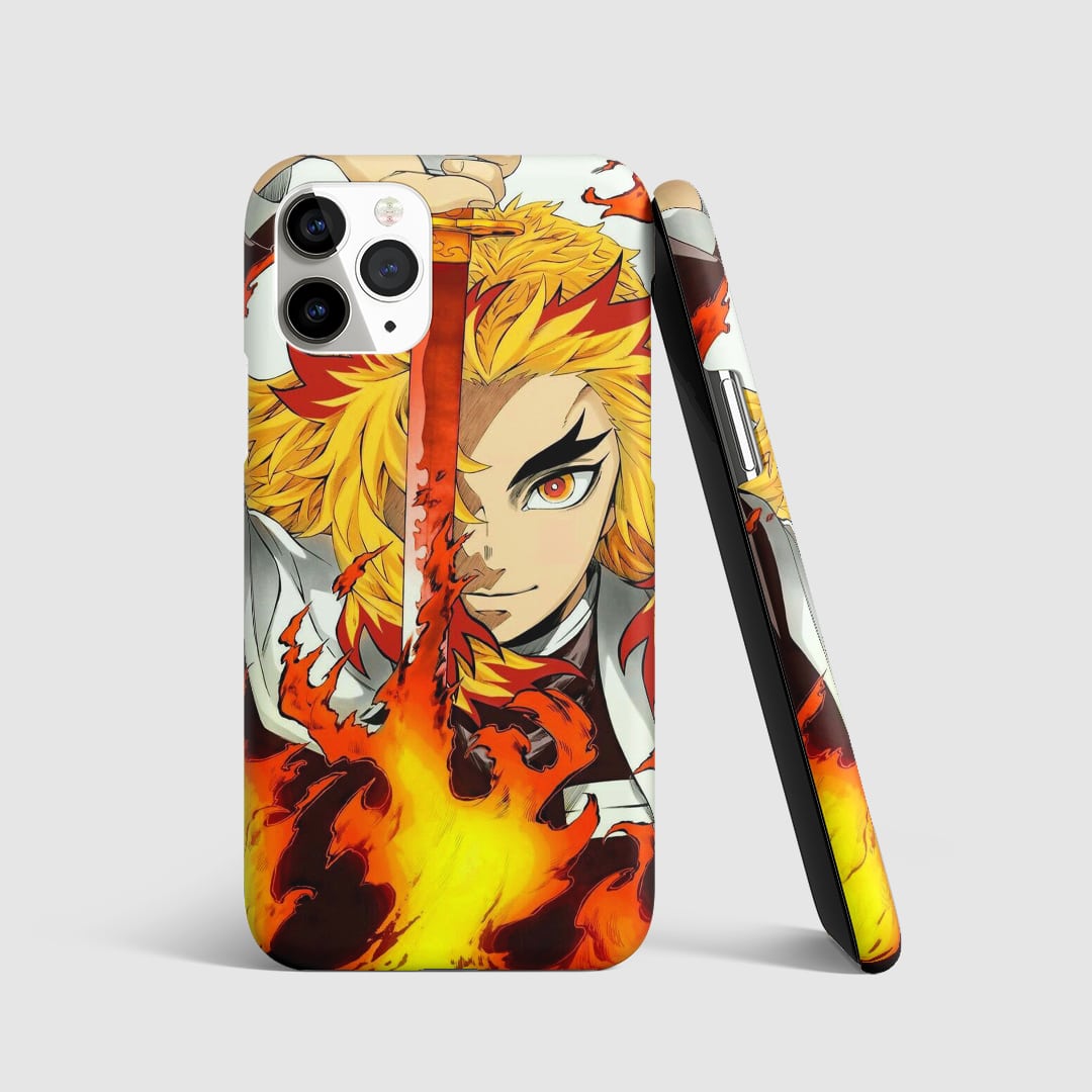 Kyojuro Rengoku wielding Nichirin Sword on phone cover.