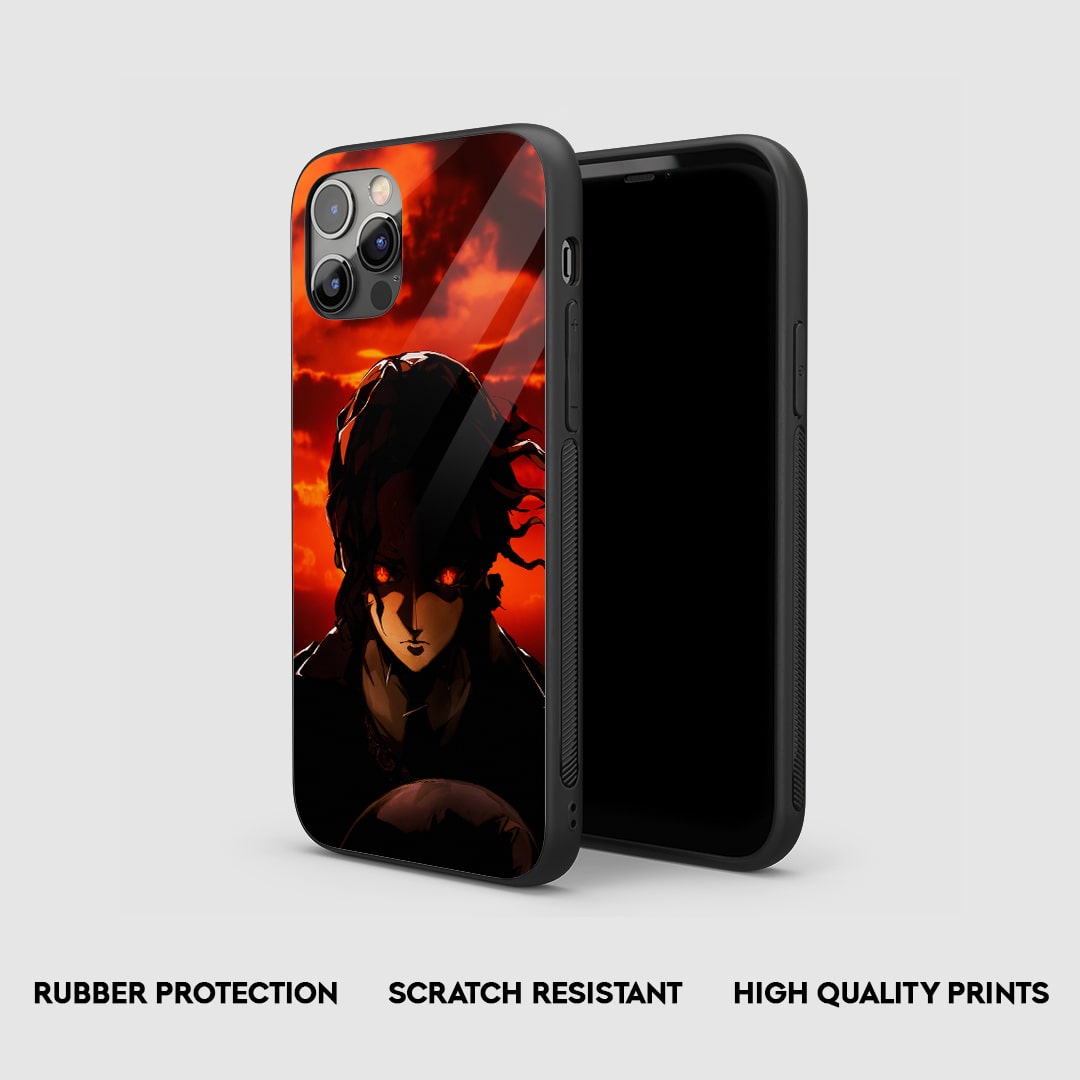 Side view of the Kyojuro Red Eyes Armored Phone Case, highlighting its thick, protective silicone material.