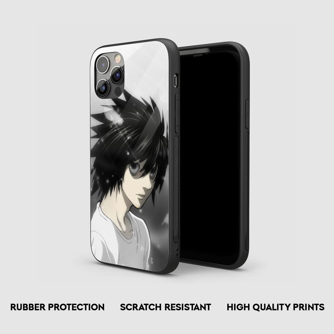 Side view of the L Black & White Armored Phone Case, emphasizing its thick, protective silicone.