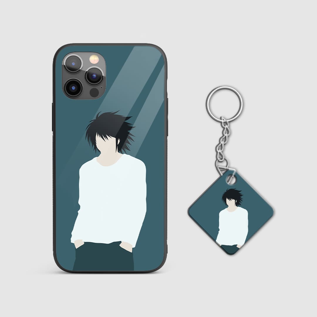 Elegant and understated phone case featuring minimalistic artistic cues of detective L with Keychain.