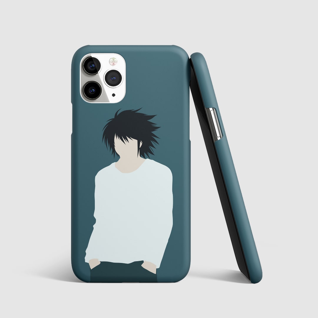 Sleek and minimalist artwork of L from "Death Note" on phone cover.
