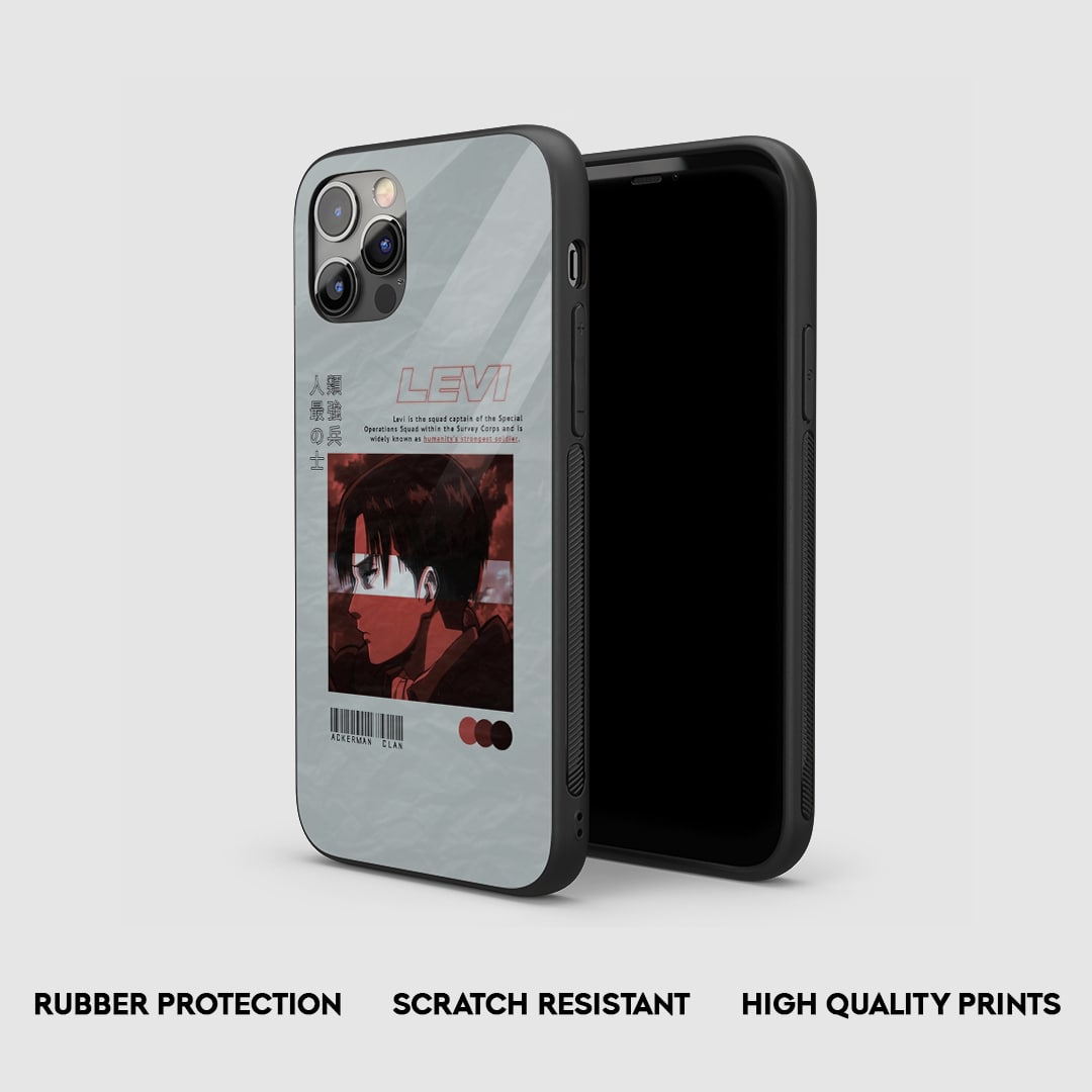 Side view of the Levi Ackerman Clan Armored Phone Case, highlighting its thick, protective silicone material.