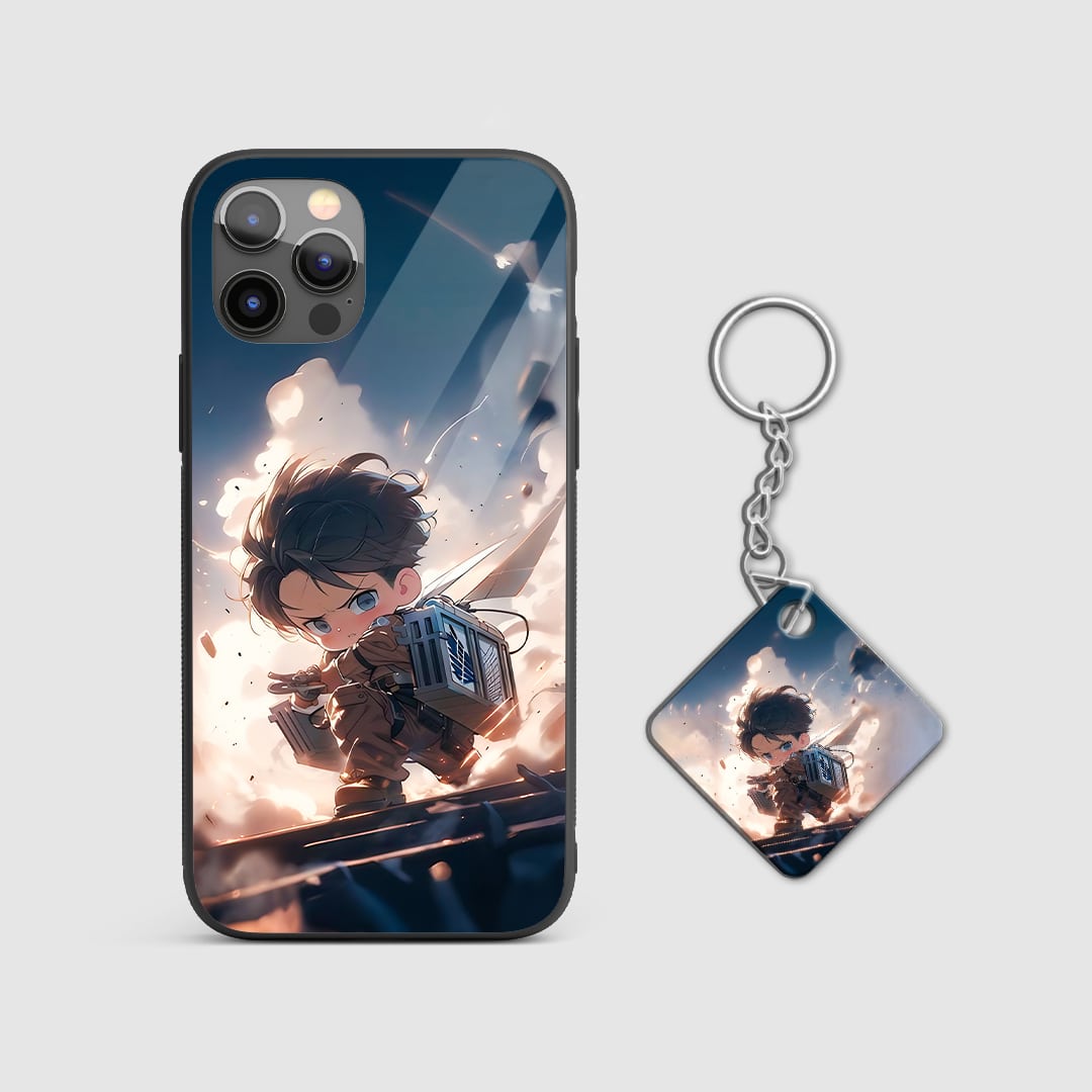 Back view featuring cute chibi Levi in Attack on Titan uniform with Keychain.