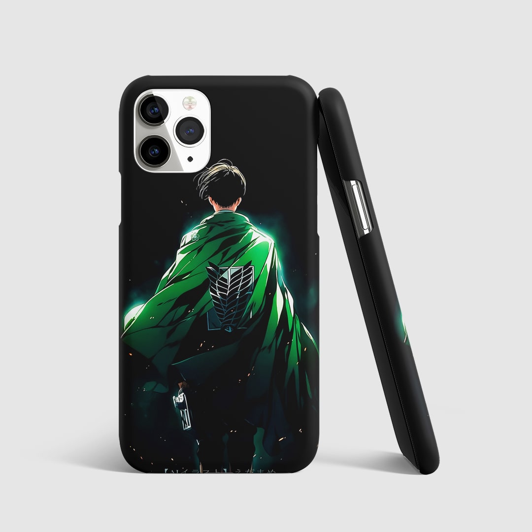 Levi Ackerman Green Cloak Phone Cover front view with Survey Corps design.