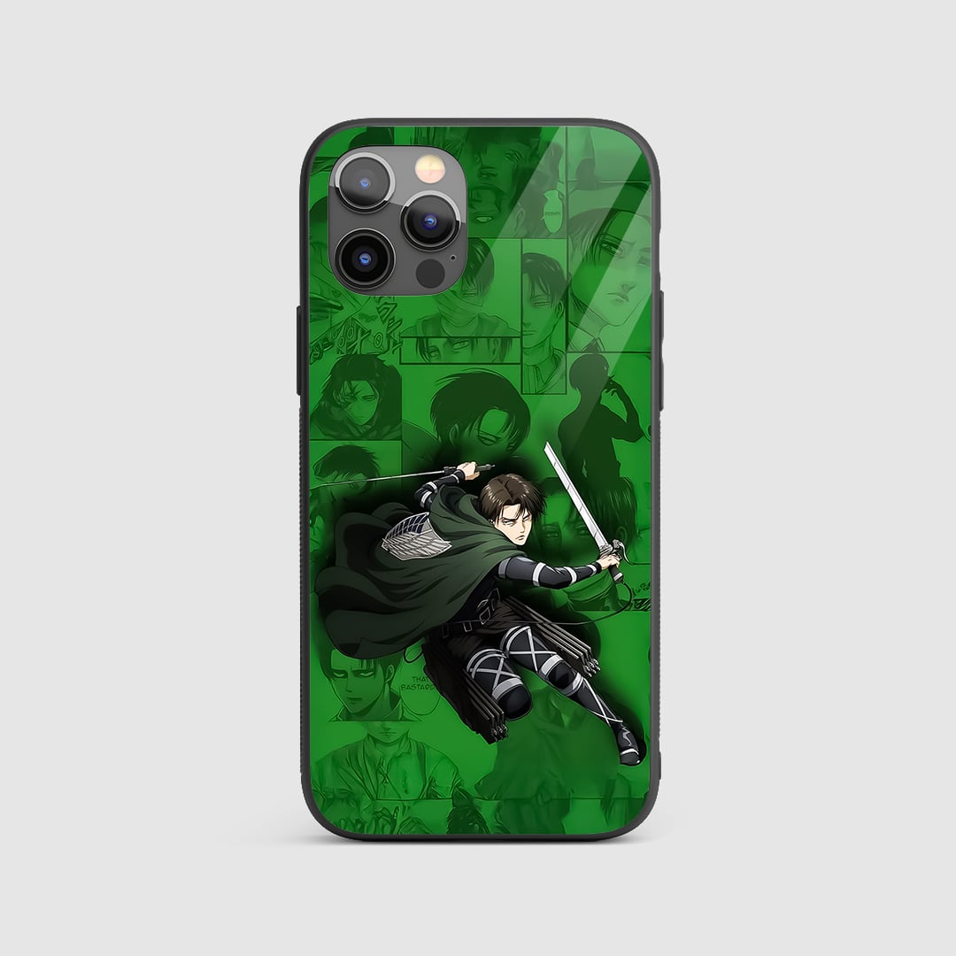 Levi Ackerman Green Silicone Armored Phone Case front view.