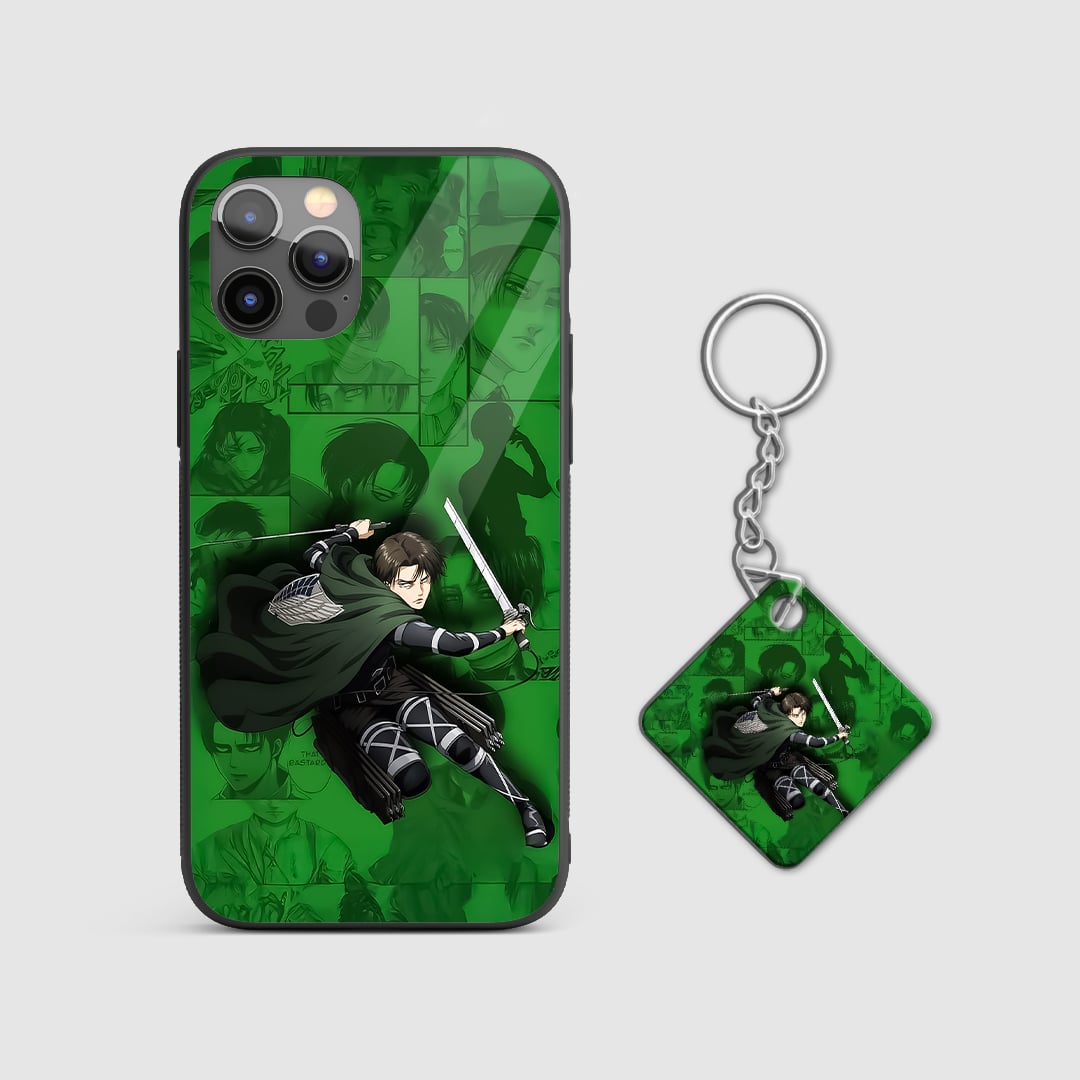 Back view featuring green-themed Levi Ackerman AOT artwork with Keychain.