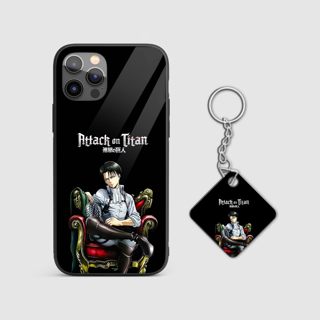 Back view featuring Levi seated on a throne in AOT style with Keychain.
