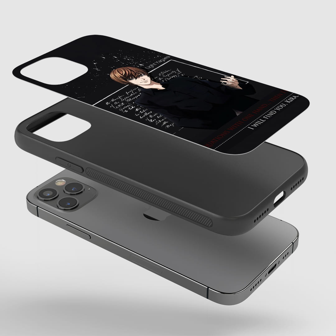 Light Yagami Kira Phone Case installed on a smartphone, offering robust protection and a striking design.