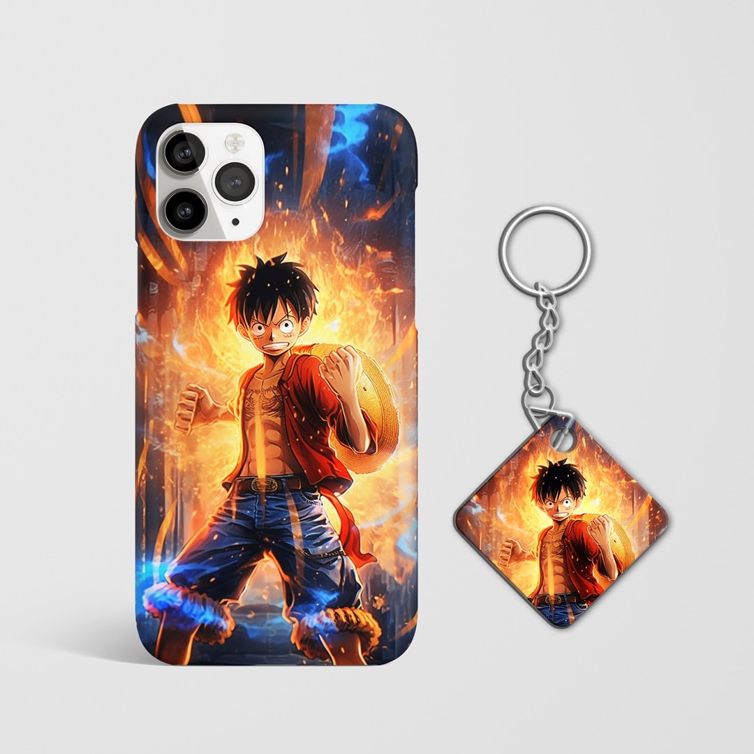 Close-up of Luffy Aesthetic Phone Cover, highlighting the detailed 3D matte finish with Keychain.