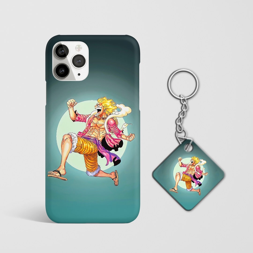 Close-up of Luffy Gear 5 Minimal Phone Cover, highlighting the sleek design and matte finish with Keychain.